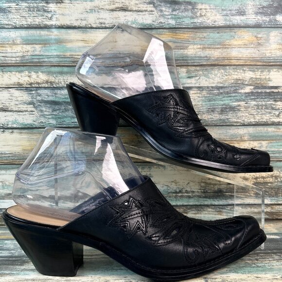 Coldwater Creek Shoes - Coldwater Creek Womens 6.5 Mules Clog Black Western Cowgirl Dress Formal Evening